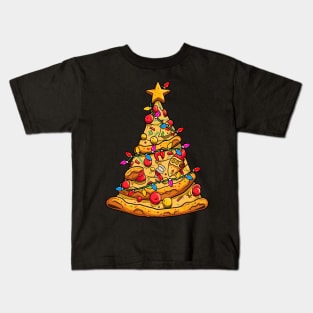 Pizza Christmas Tree Lights Xmas Crustmas Pepperoni Boy Girl Kids T-Shirt